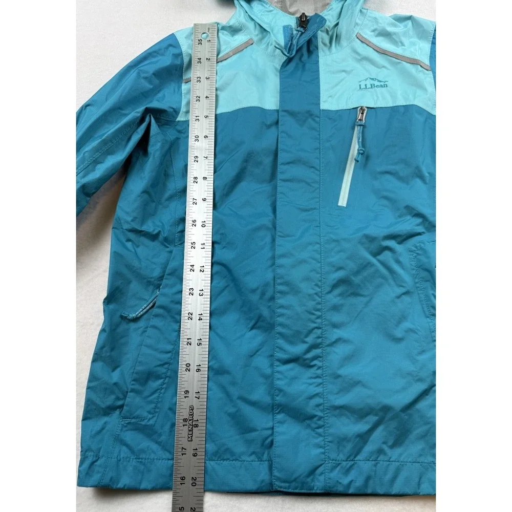 LL Bean Kids Blue Turquoise TEK Reflective Rain Jacket Size L 6X/7 Windbreaker